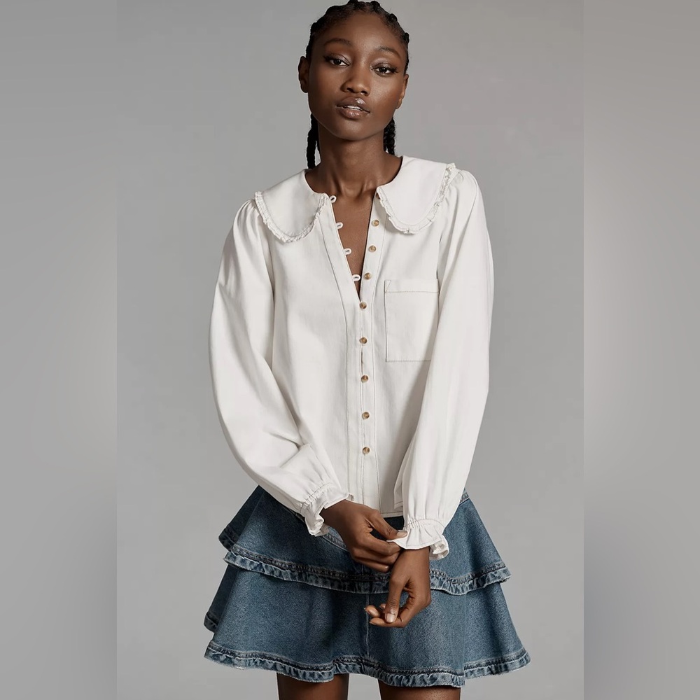 The Keira Denim Long-Sleeve Blouse by Pilcro